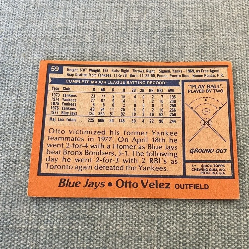 1978 Topps Toronto Blue Jays Baseball Card Trading Card